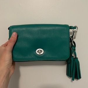 Coach Teal Leather Clutch with Strap